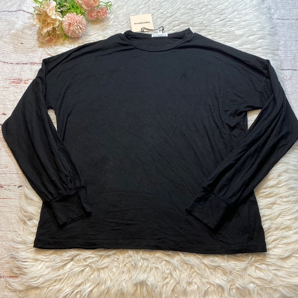 NWT Superdown Balloon Sleeve Black Jersey Long Sleeve Top sz XS